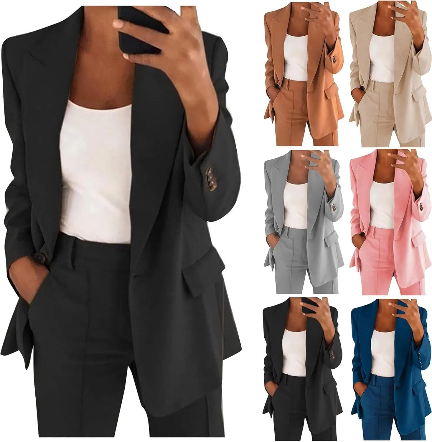 Blazer Sets Women 2 Piece Outfits Business Casual Outfits 2025 Dressy Casual Pant Suits Plus Size Wide Pants Suit Set