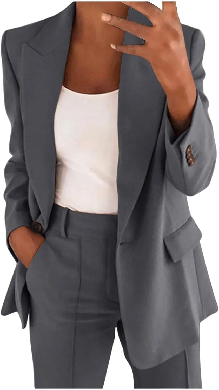 Blazer Sets Women 2 Piece Outfits Business Casual Outfits 2025 Dressy Casual Pant Suits Plus Size Wide Pants Suit Set