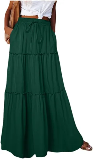 Boho Maxi Skirts for Women 2025 Summer Floral Flowy High Waisted Plus Size A Line Tiered Long Skirt with Pockets