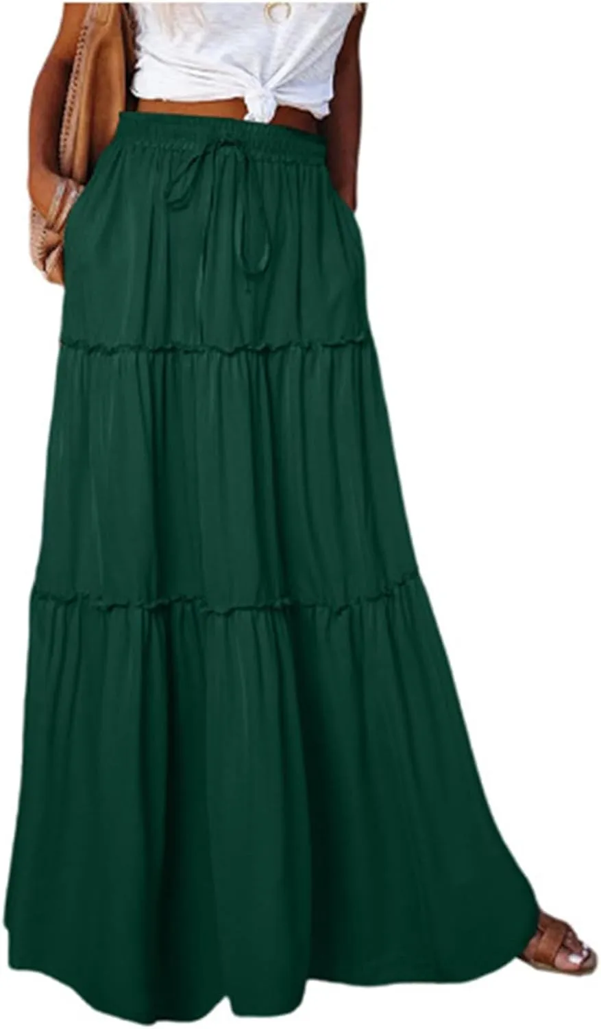 Boho Maxi Skirts for Women 2025 Summer Floral Flowy High Waisted Plus Size A Line Tiered Long Skirt with Pockets