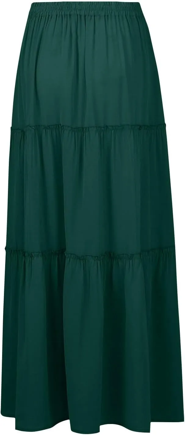 Boho Maxi Skirts for Women 2025 Summer Floral Flowy High Waisted Plus Size A Line Tiered Long Skirt with Pockets