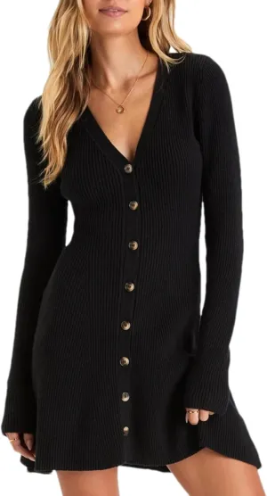 Bozanly Women's Elegant Deep V Neck Long Sleeve Button Front Ribbed Knit Mini Dress Sexy Sweater Dresses