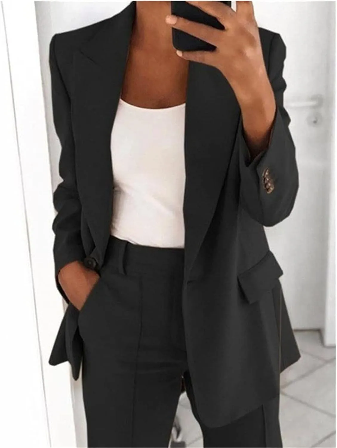 Business Casual Pant Suits Womens 2 Piece Outfits Dressy Casual Long Sleeve Blazer Sets Plus Size Wide Pants Suit Set
