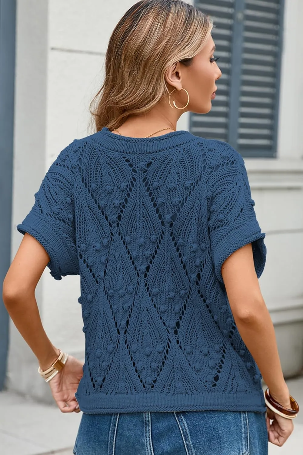 Cakulo Womens Summer Short Sleeve Crop Boho Tops Crochet Lightweight Sweaters 2025 Knit Top Casual Blouses
