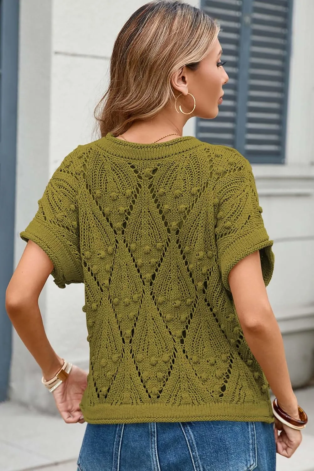 Cakulo Womens Summer Short Sleeve Crop Boho Tops Crochet Lightweight Sweaters 2025 Knit Top Casual Blouses