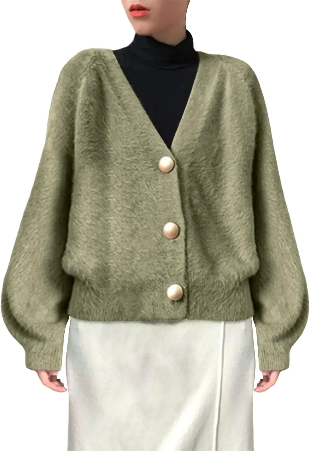 Cardigans for Women Fashion Oversized V Neck Button Up Open Front Cropped Knit Cardigan Sweater Fall Clothes