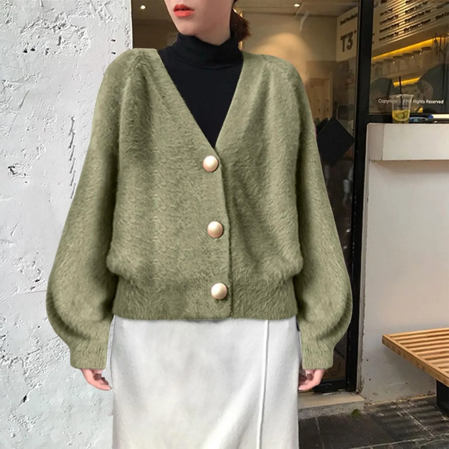 Cardigans for Women Fashion Oversized V Neck Button Up Open Front Cropped Knit Cardigan Sweater Fall Clothes