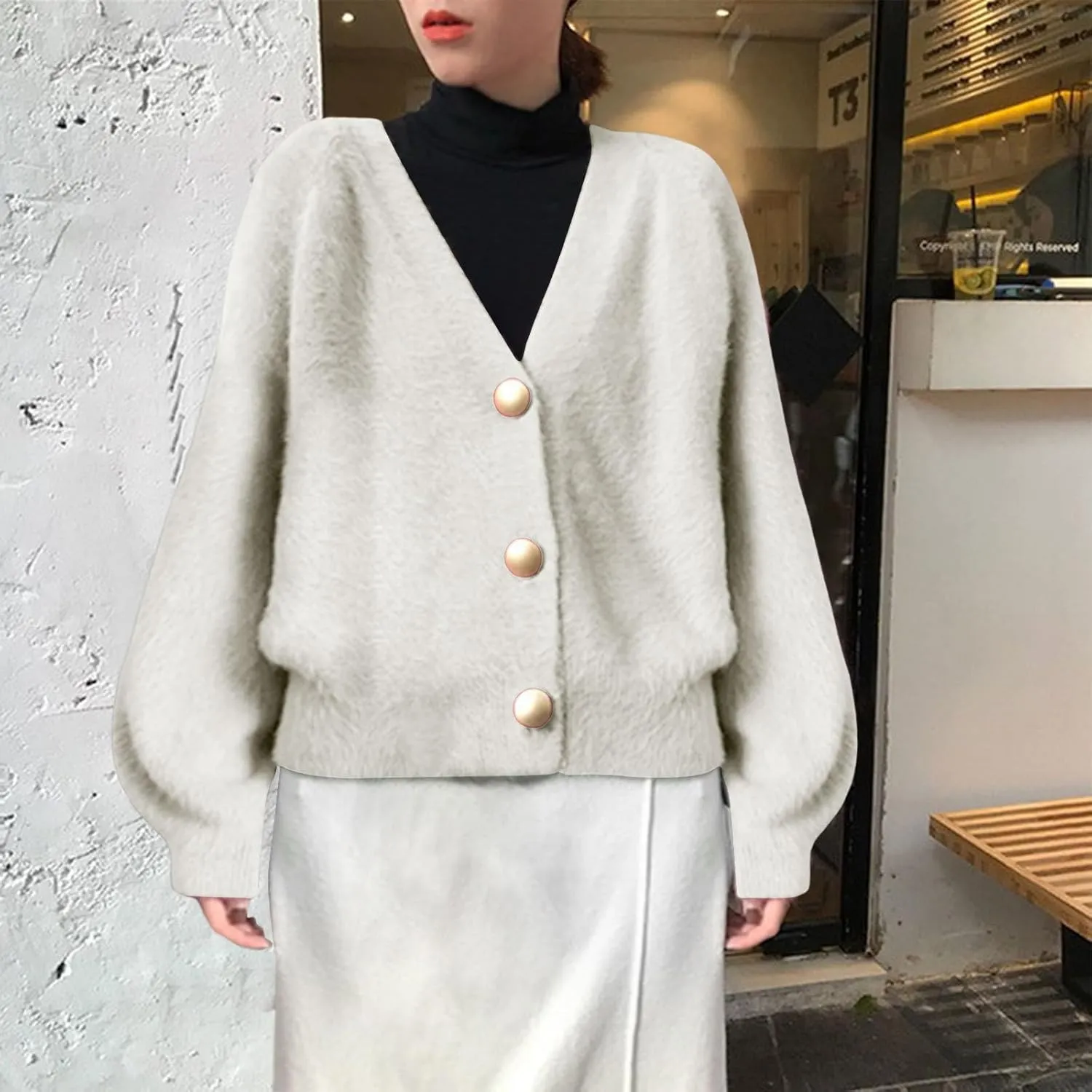 Cardigans for Women Fashion Oversized V Neck Button Up Open Front Cropped Knit Cardigan Sweater Fall Clothes
