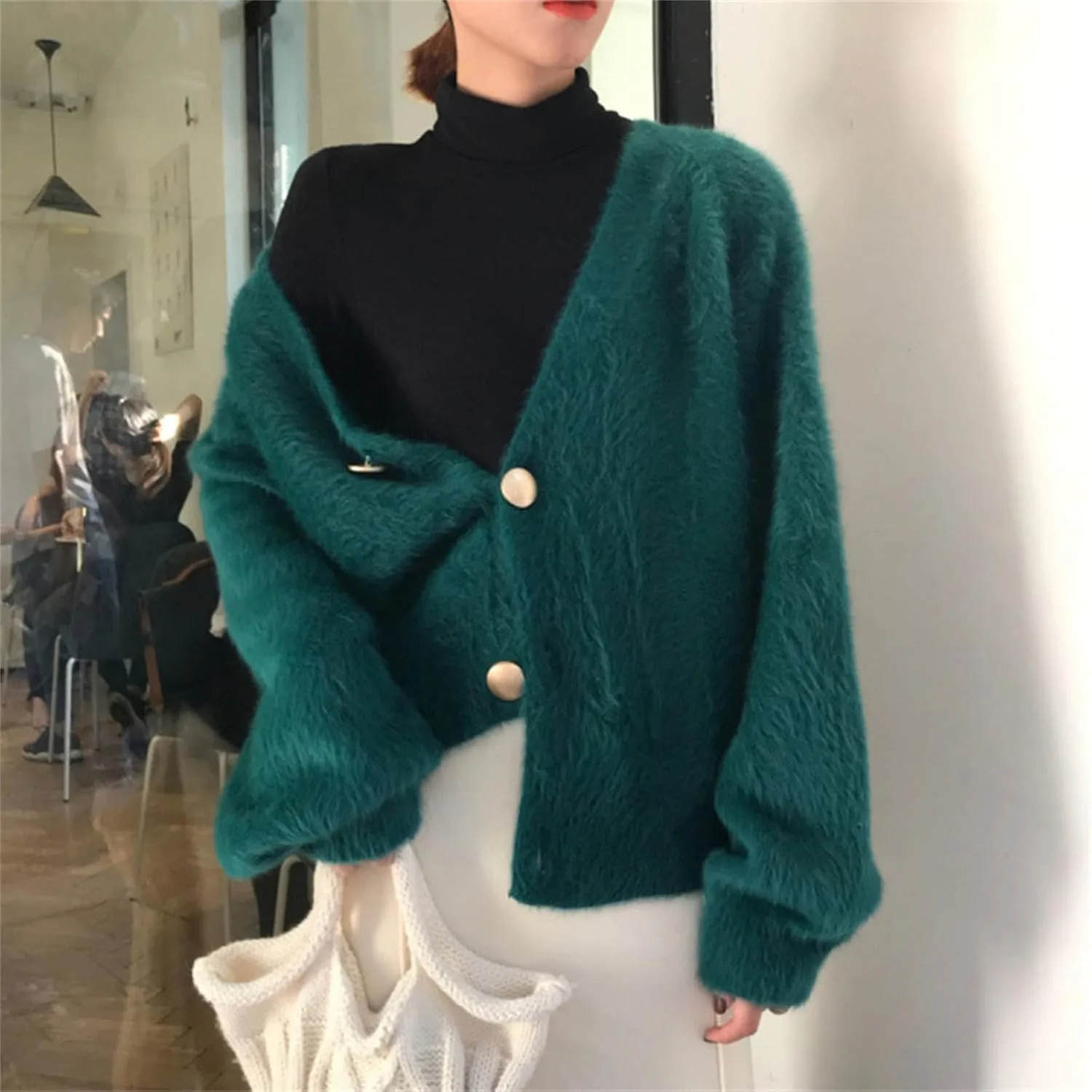 Cardigans for Women Fashion Oversized V Neck Button Up Open Front Cropped Knit Cardigan Sweater Fall Clothes