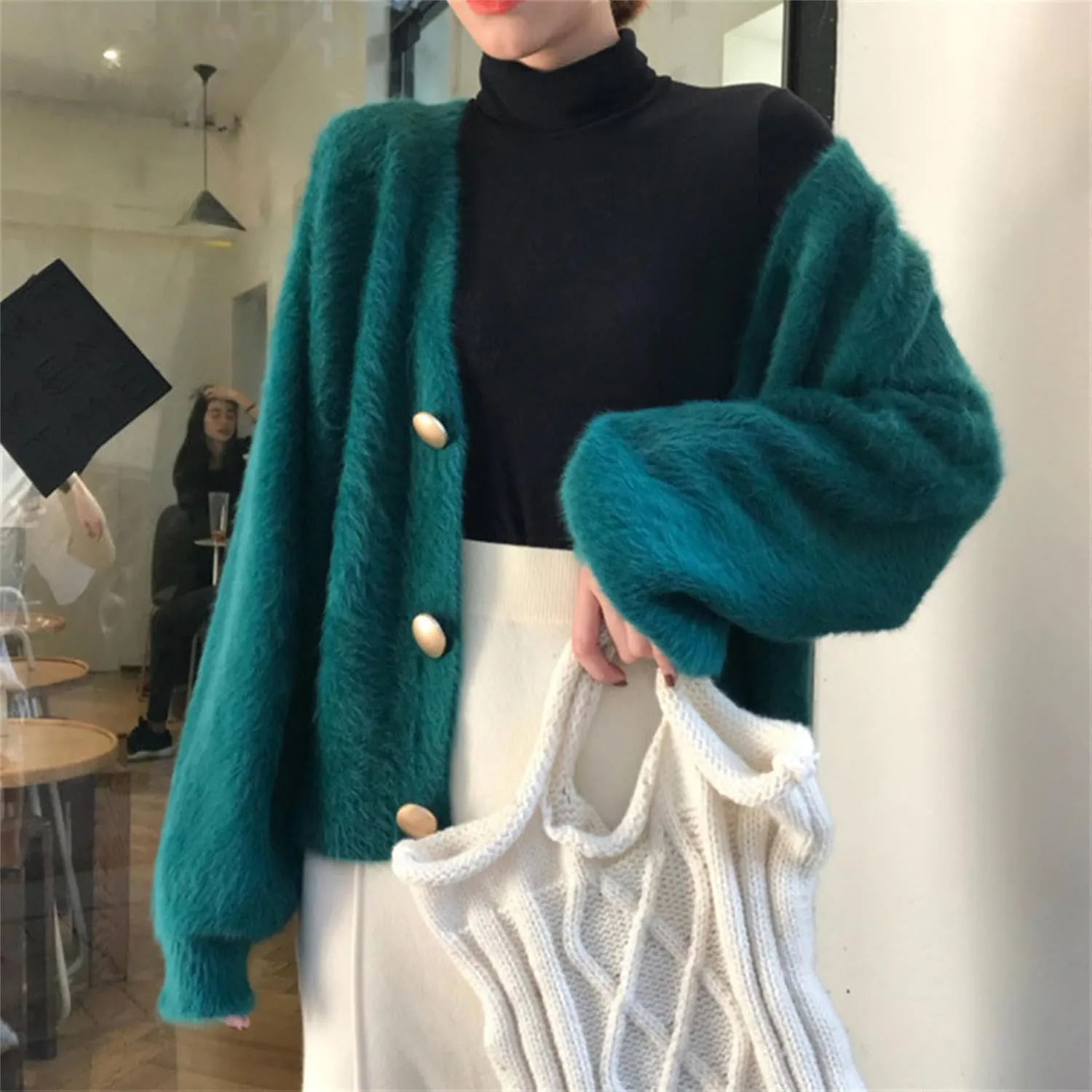 Cardigans for Women Fashion Oversized V Neck Button Up Open Front Cropped Knit Cardigan Sweater Fall Clothes