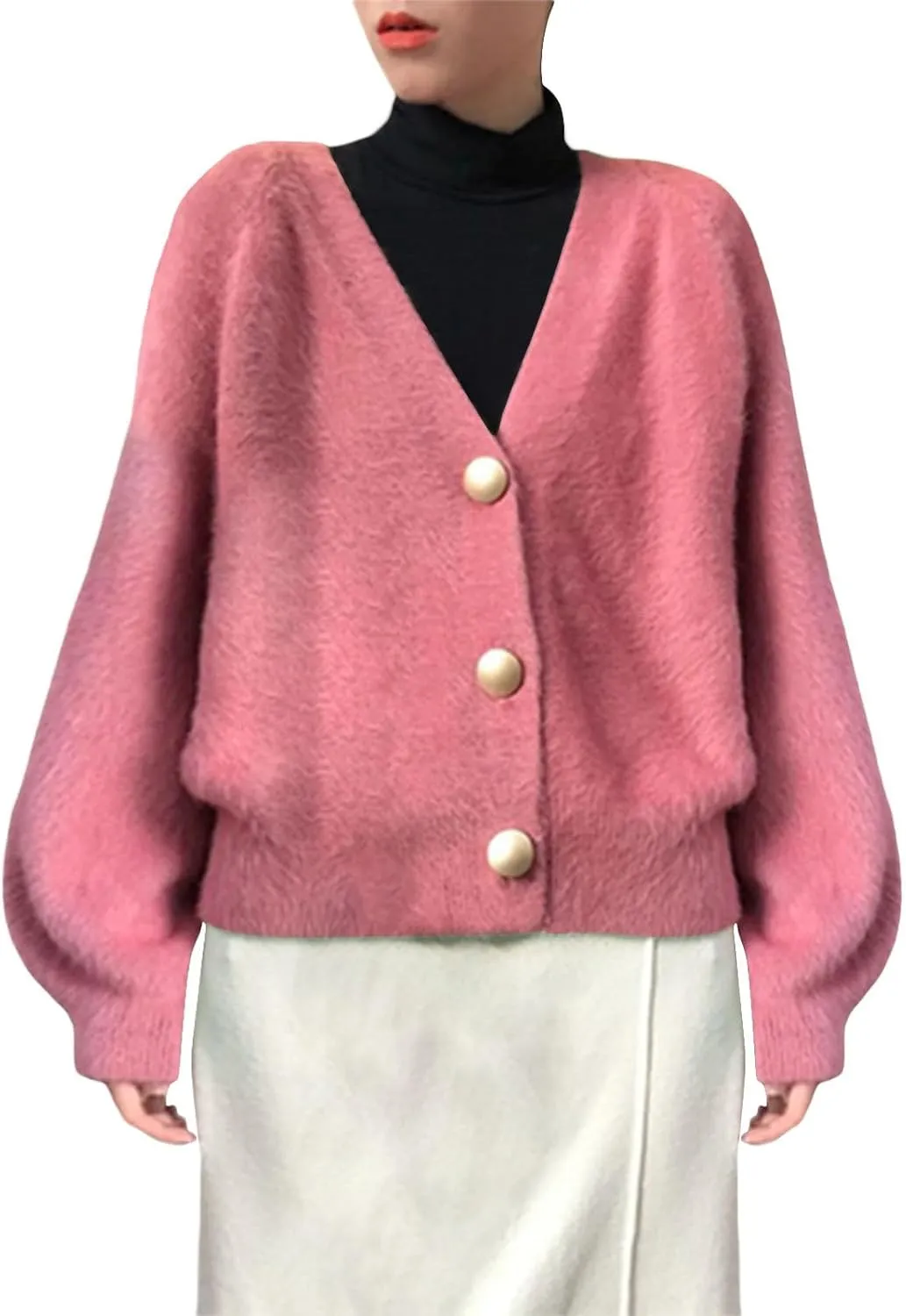 Cardigans for Women Fashion Oversized V Neck Button Up Open Front Cropped Knit Cardigan Sweater Fall Clothes