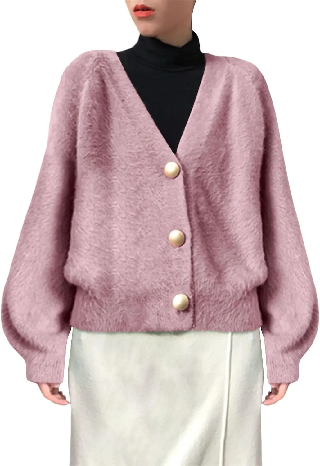 Cardigans for Women Fashion Oversized V Neck Button Up Open Front Cropped Knit Cardigan Sweater Fall Clothes