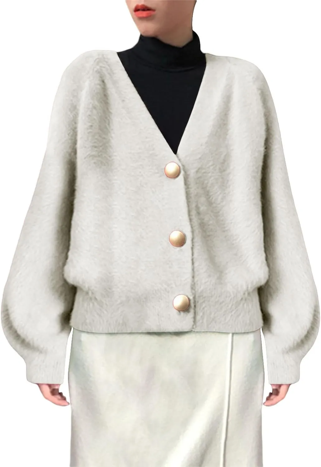 Cardigans for Women Fashion Oversized V Neck Button Up Open Front Cropped Knit Cardigan Sweater Fall Clothes