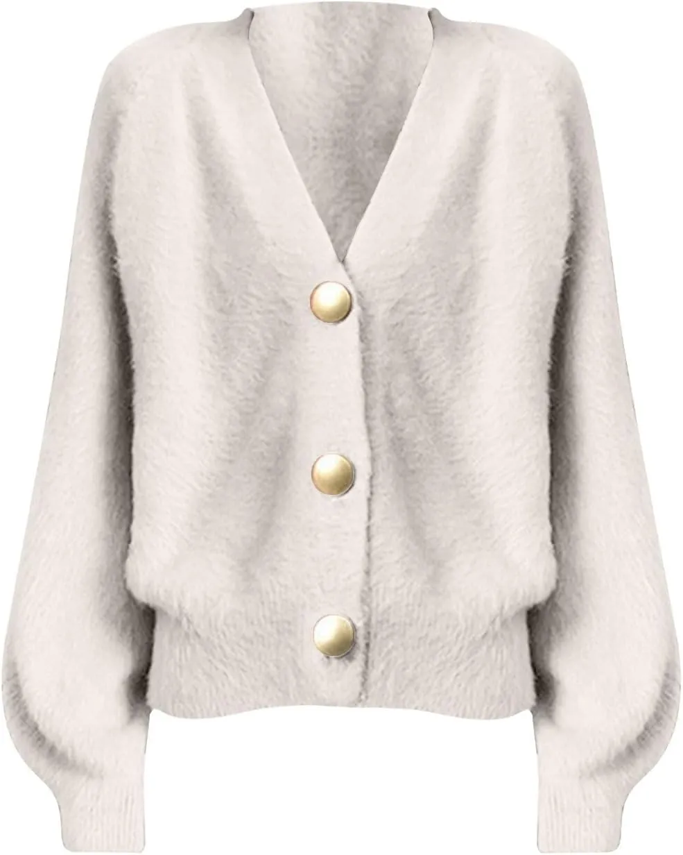 Cardigans for Women Fashion Oversized V Neck Button Up Open Front Cropped Knit Cardigan Sweater Fall Clothes