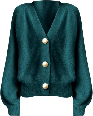 Cardigans for Women Fashion Oversized V Neck Button Up Open Front Cropped Knit Cardigan Sweater Fall Clothes