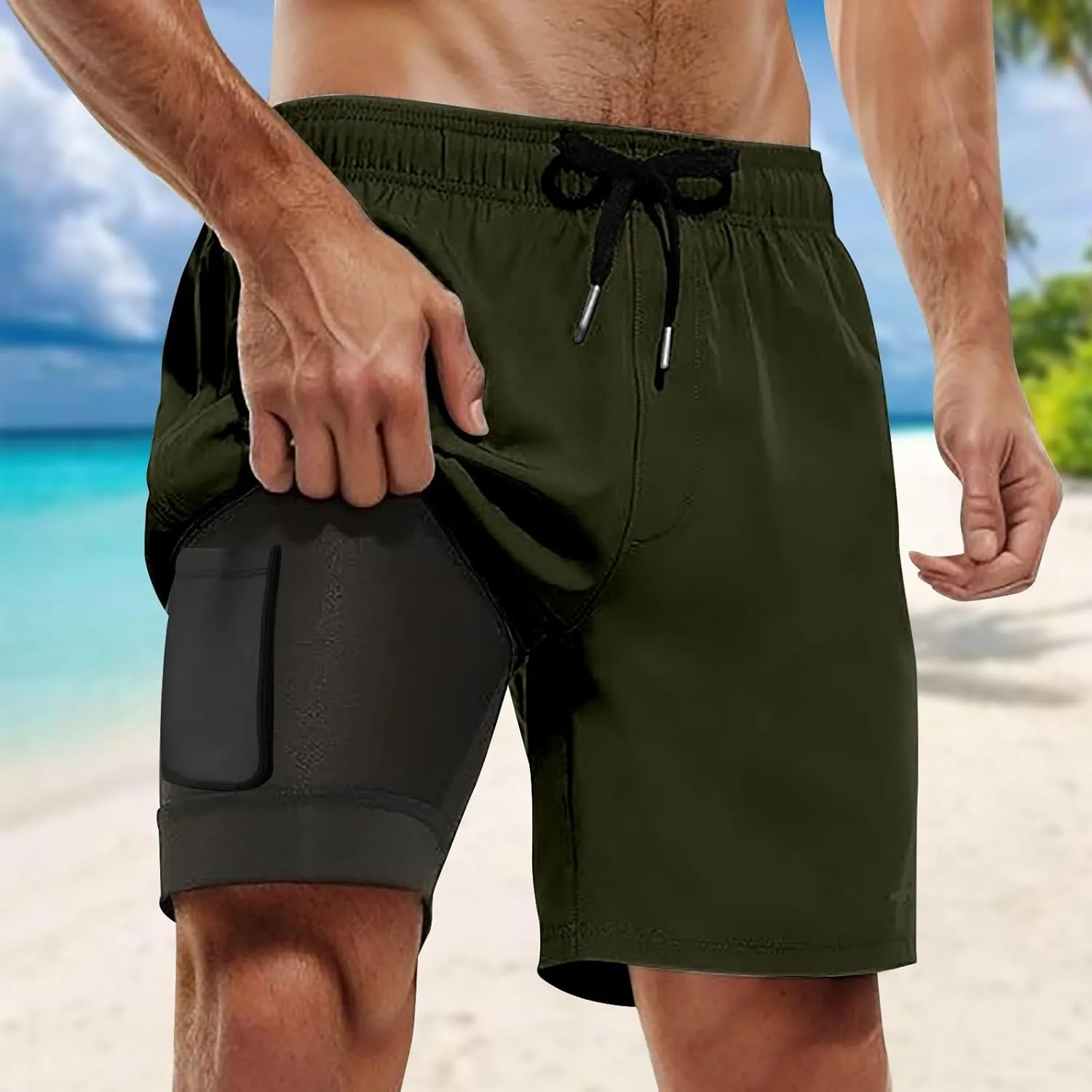 Cargo Work Trousers Men Beach Casual Pull On Pants Gym Athletic Sweatpants Pockets Joggers Jog Pants Trousers