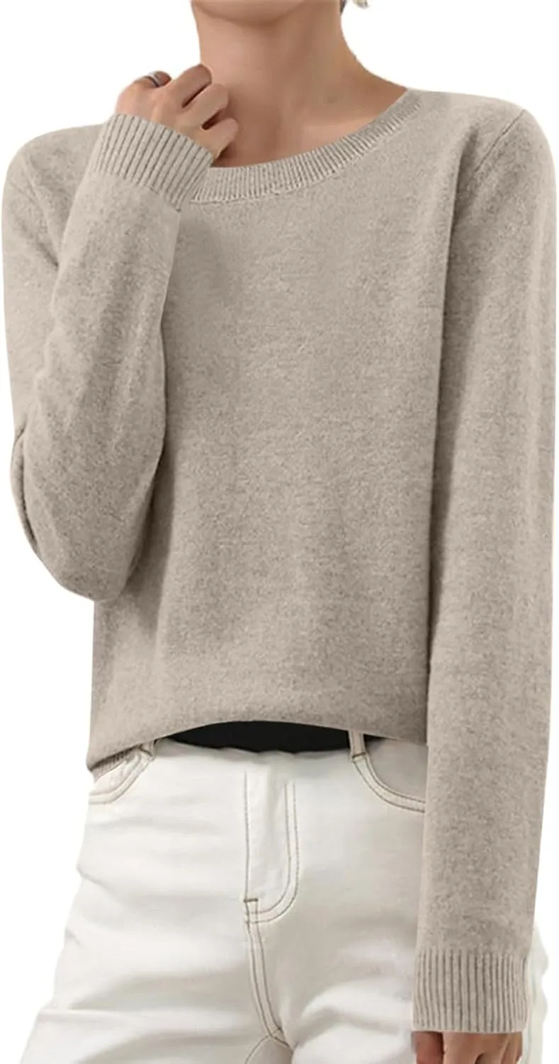 Cashmere Sweaters for Women 2024 Long Sleeve Crew Neck Soft Warm Cozy Pullover Wool Knit Jumpers Sweater