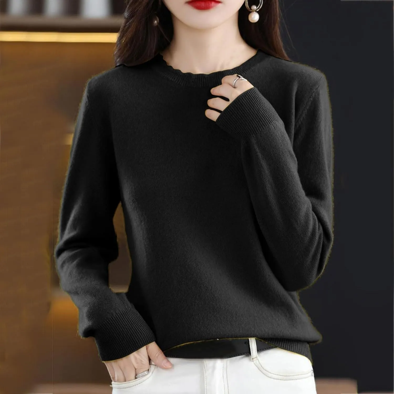 Cashmere Sweaters for Women Comfort Pullover Fashion Spring Casual Crewneck Sweater Dressy Long Sleeve Trendy Jumper
