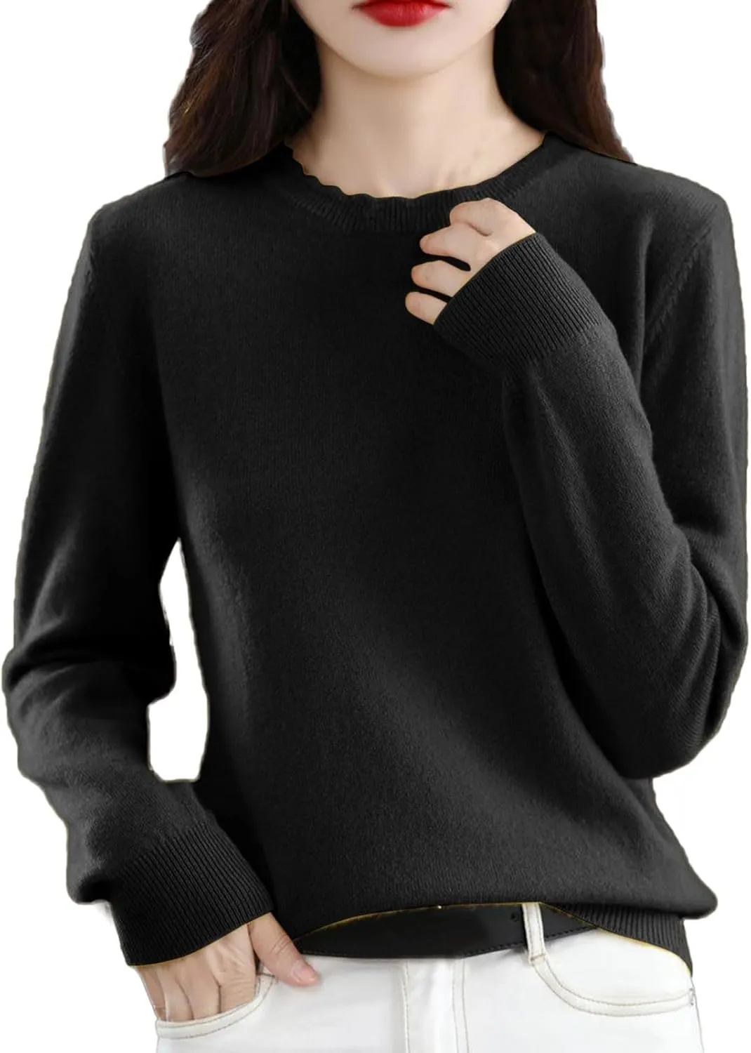Cashmere Sweaters for Women Comfort Pullover Fashion Spring Casual Crewneck Sweater Dressy Long Sleeve Trendy Jumper