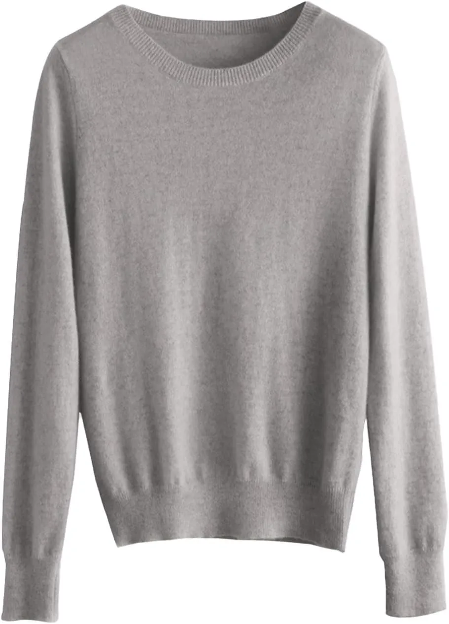 Cashmere Sweaters for Women, Crew Neck Long Sleeve Soft Warm Trendy Pullover Tops Lightweight Wool Cozy Knit Sweater