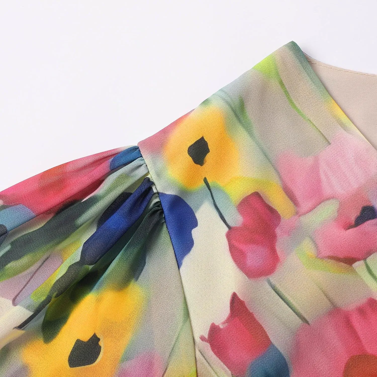 Chiffon Dresses for Women,Summer Coctail Boho Floral Printed Dresses Wrap Flowy Wedding Prom Guest Midi V Neck Dress