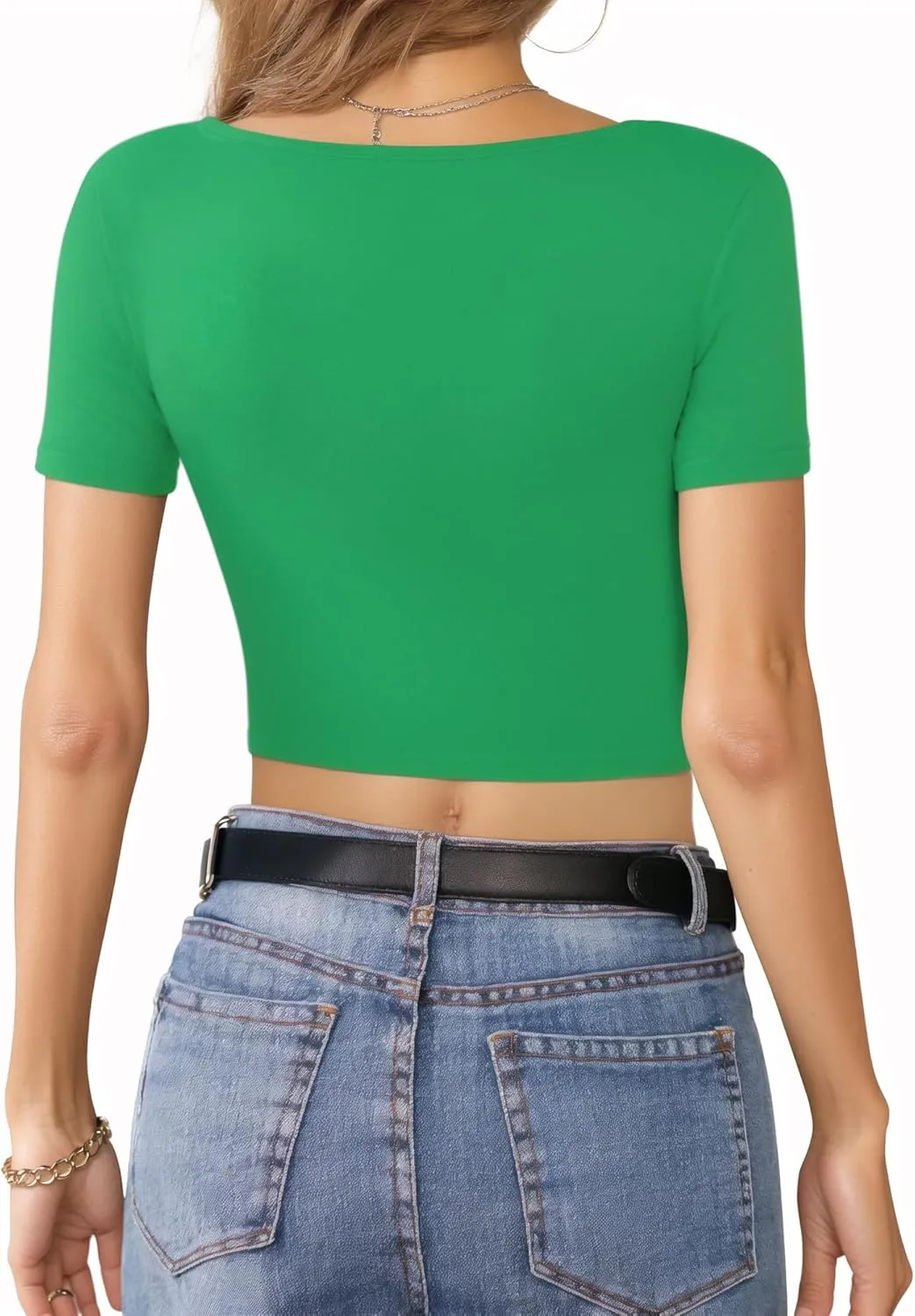 CLOZOZ Crop Tops for Women Square Neck Tops Short Sleeve Crop Tops Basic Cropped T Shirts for Women Slim Fit Crop T-Shirt