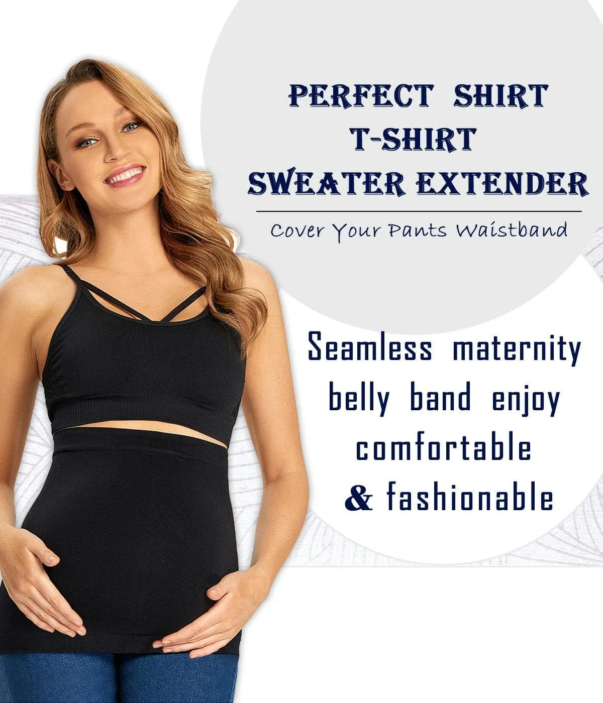Combination of Maternity Shirts Extenders and Pants Waist Extenders, Seamless Maternity Belly Band
