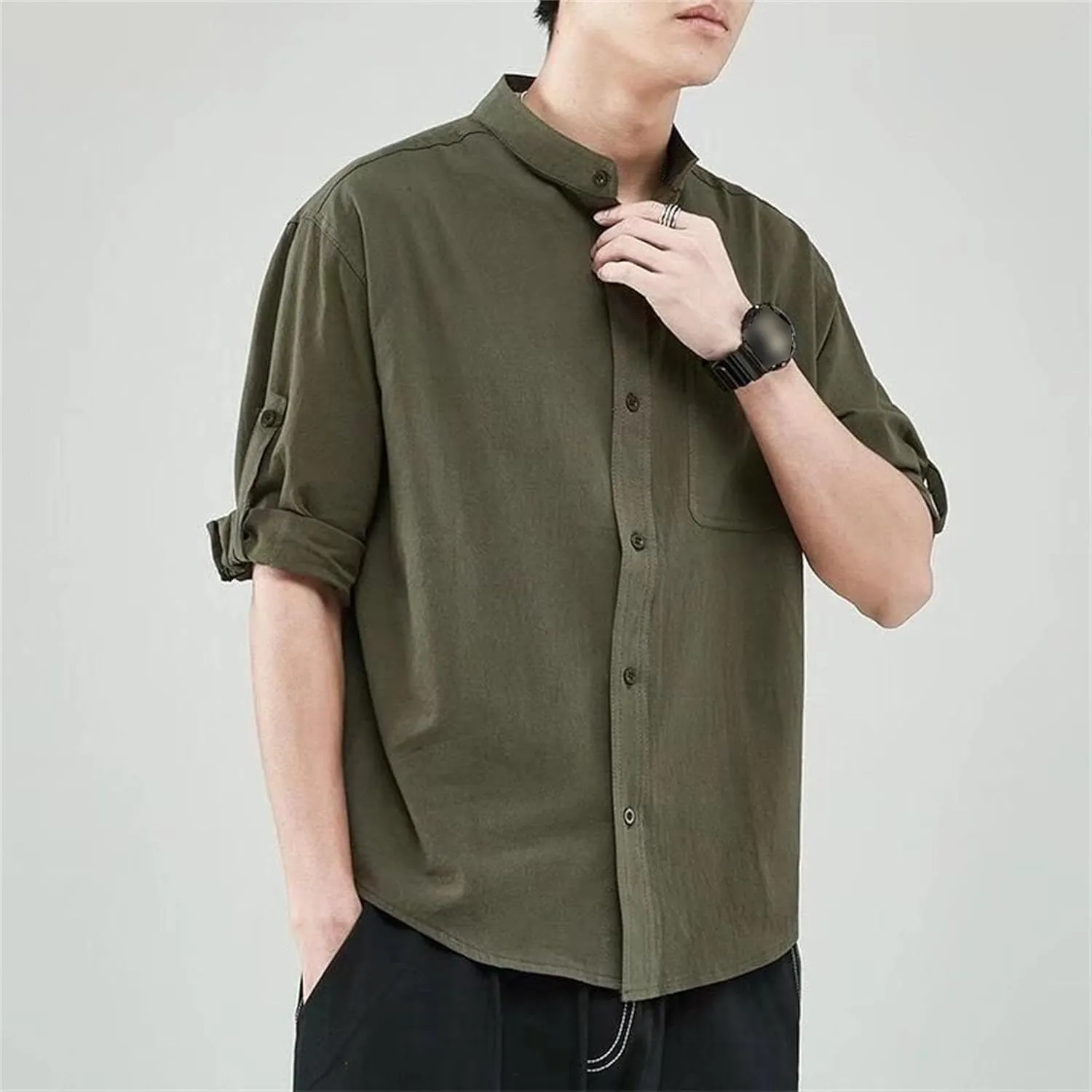 Cotton Linen Short Sleeve Shirts for Men Casual Stylish Button Down Shirts Lightweight Breathable Summer Tops