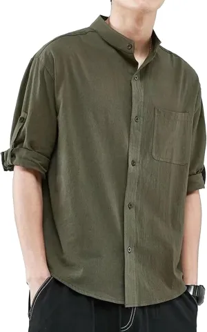 Cotton Linen Short Sleeve Shirts for Men Casual Stylish Button Down Shirts Lightweight Breathable Summer Tops