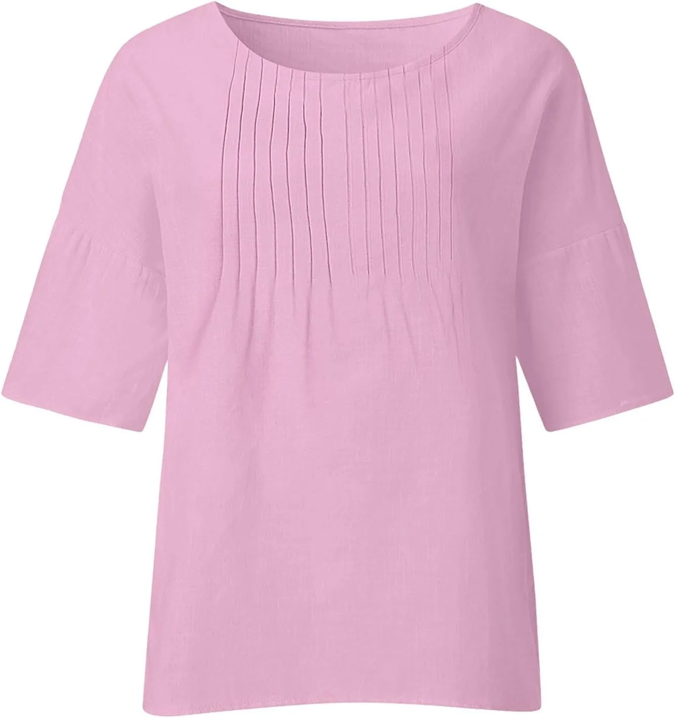 Cotton Linen Tops for Women Dressy Pleated 3/4 Sleeve Blouses Casual 2025 Summer Side Split Plus Size Tunic Tshirts