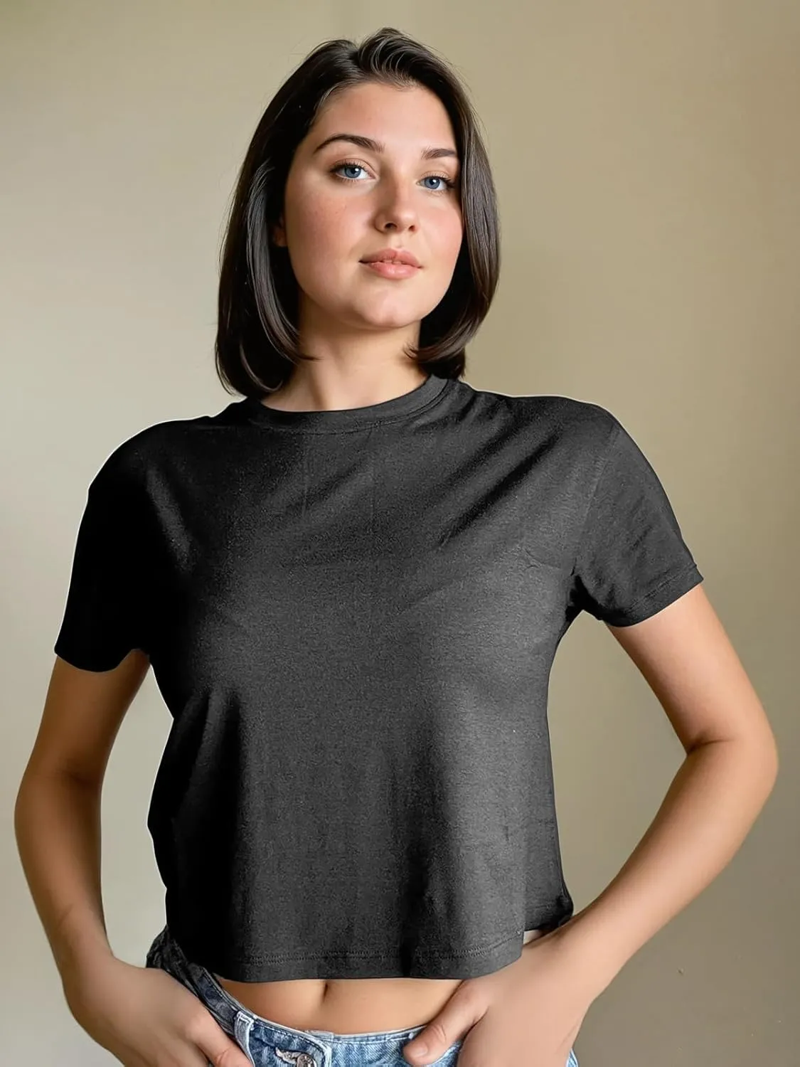Crop Tops for Women Cotton, Women's Short Sleeve Crop Tops, Casual Cropped T-Shirt, Yoga Gym Workout Crop, Athletic Wear