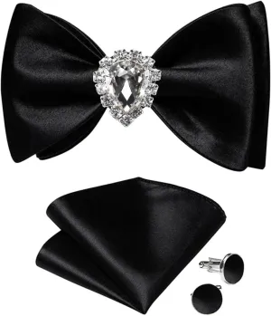 CSCDD Self-tie Bowtie Pocket Square Cufflinks Set Classic Solid Silk Bow Tie Knot for Wedding