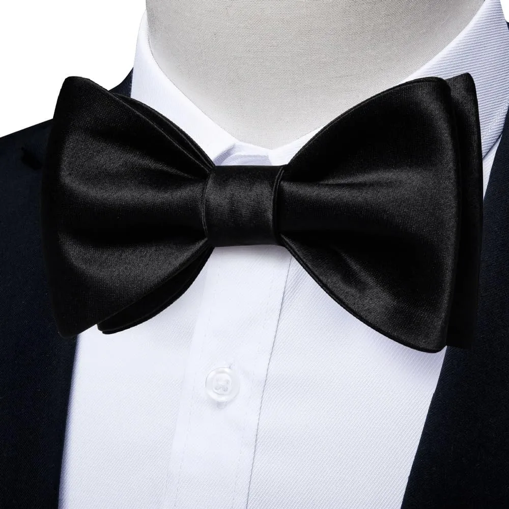 CSCDD Self-tie Bowtie Pocket Square Cufflinks Set Classic Solid Silk Bow Tie Knot for Wedding