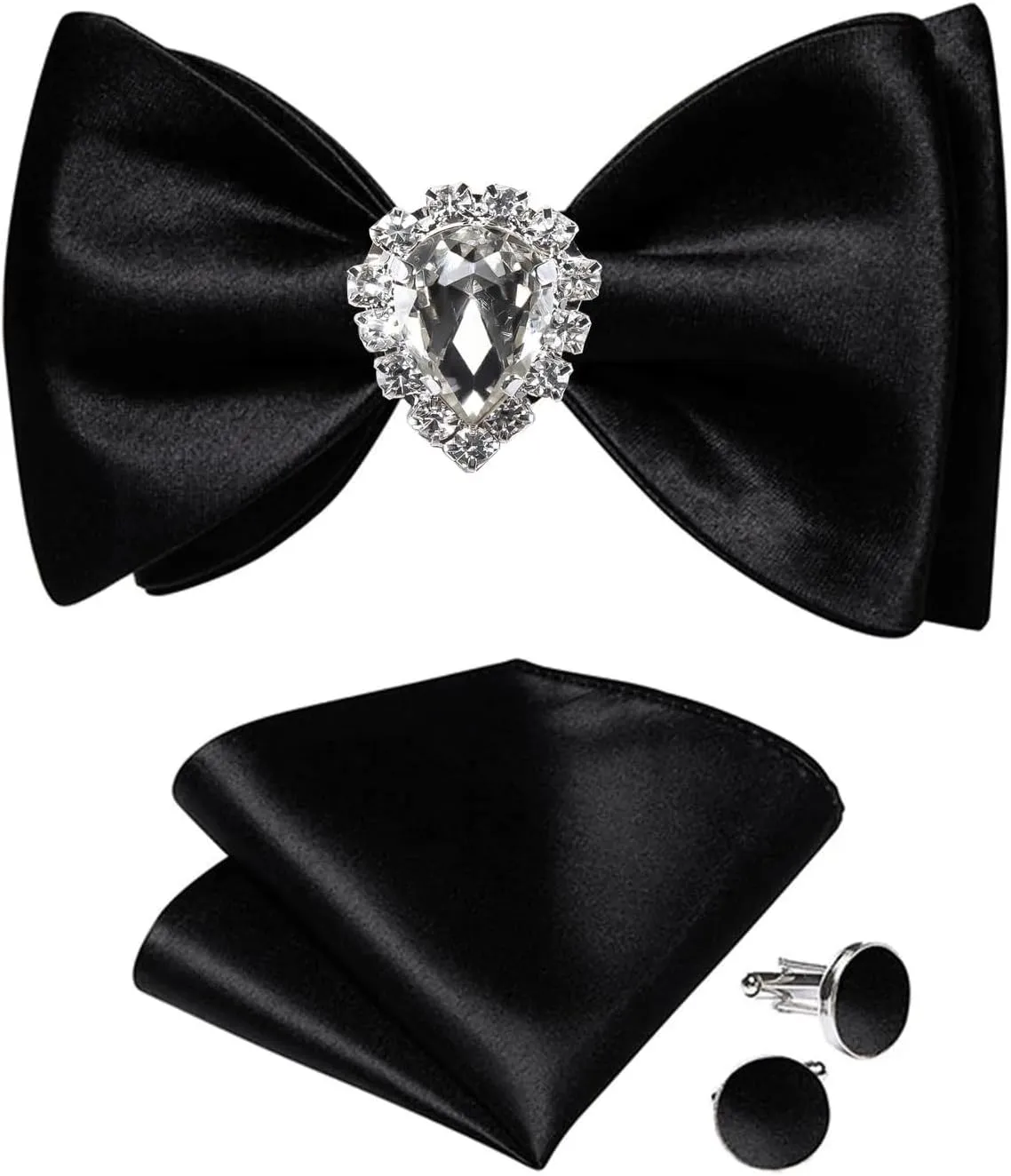 CSCDD Self-tie Bowtie Pocket Square Cufflinks Set Classic Solid Silk Bow Tie Knot for Wedding