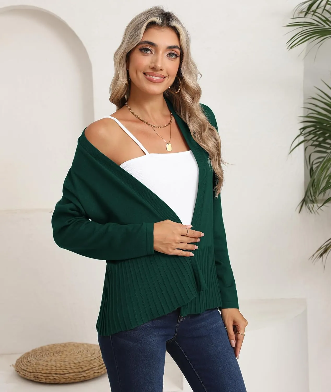CZYINXIAN Women's Casual Long Sleeves Cropped Cardigan Trendy Open Front Knit Cardigans Outwear