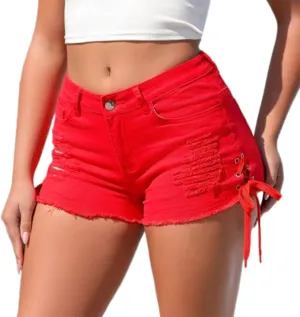 Denim Shorts for Women High Waisted Y2K Hot Shorts Jeans Frayed Raw Hem Stretchy Distressed Ripped Jean Short Pants