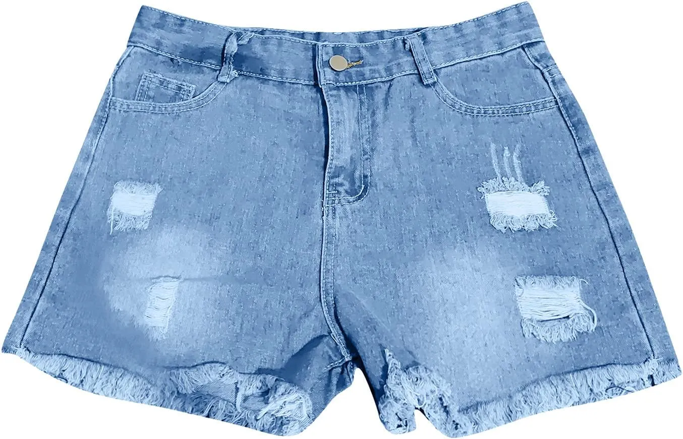 Denim Shorts Women High Waisted Casual Ripped Summer Hot Shorts Raw Hem Distressed Stretchy Slim Jeans Shorts Pants