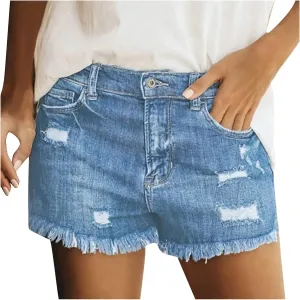 Denim Shorts Women High Waisted Casual Ripped Summer Hot Shorts Raw Hem Distressed Stretchy Slim Jeans Shorts Pants
