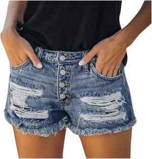Denim Shorts Women High Waisted Casual Ripped Summer Hot Shorts Raw Hem Distressed Stretchy Slim Jeans Shorts Pants
