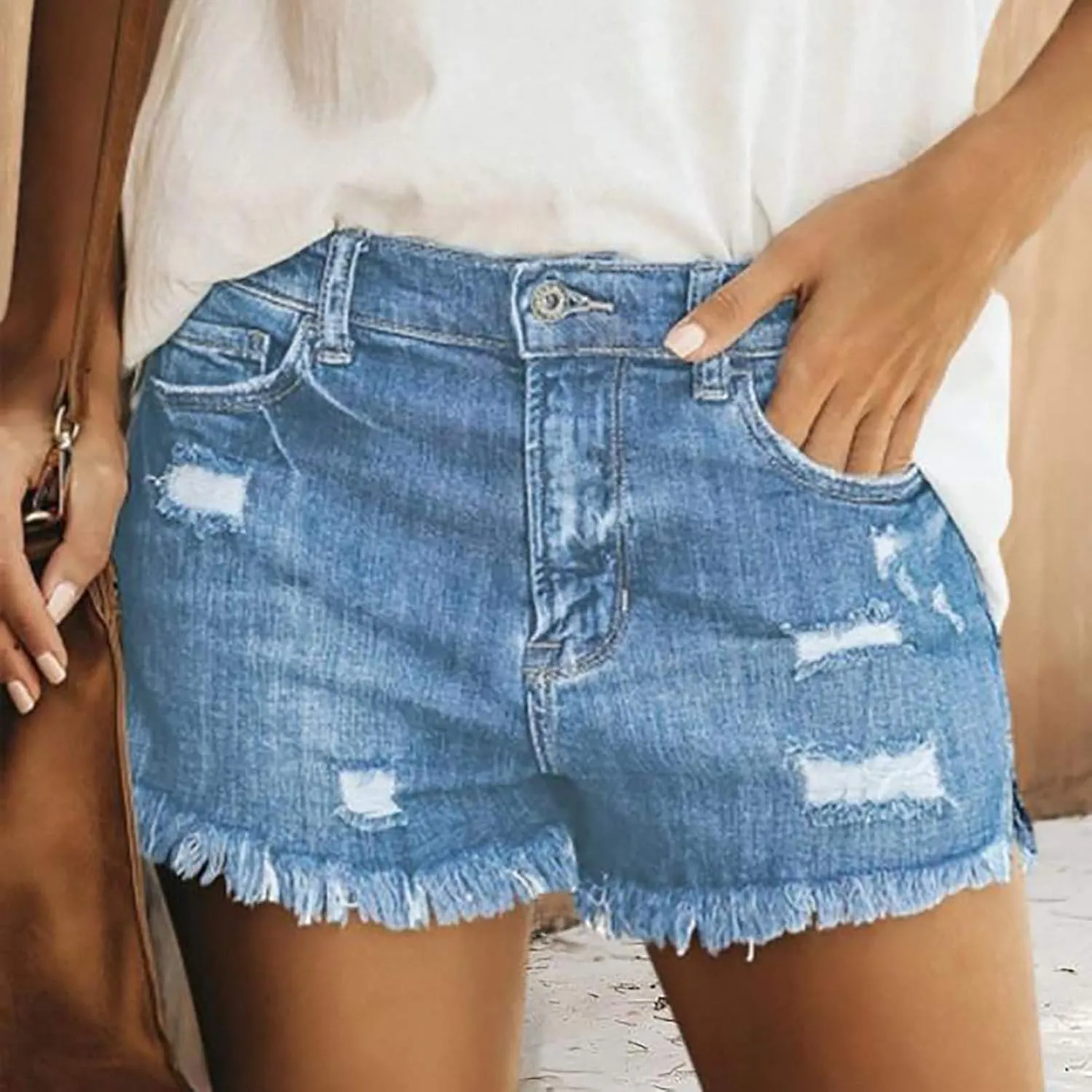 Denim Shorts Women High Waisted Casual Ripped Summer Hot Shorts Raw Hem Distressed Stretchy Slim Jeans Shorts Pants