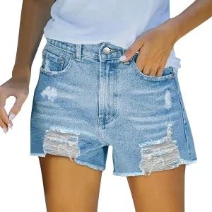 Denim Shorts Women Stretchy High Waisted Plain Color Trendy Boyfriend Shorts Jeans with Pockets Frayed Hem Hot Short Pants Summer Shorts for Women 2023