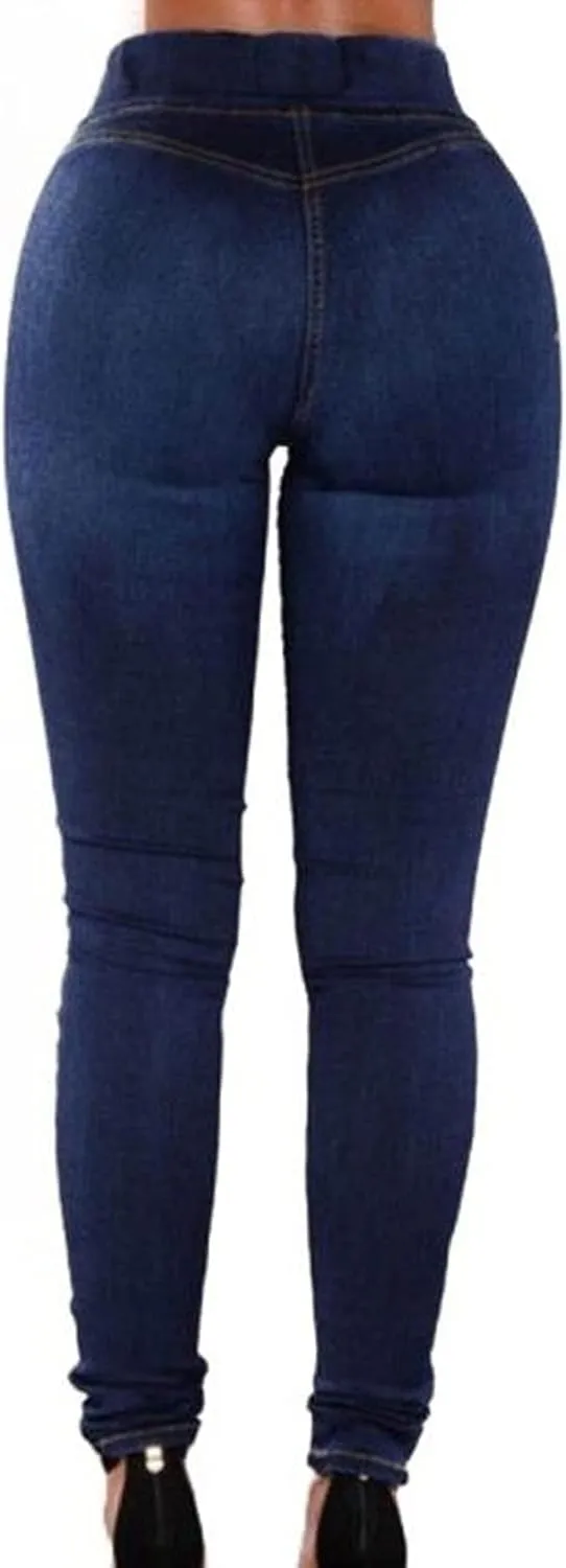 DGHM-JLMY Ladies Plus Size Pencil Sculpting Slim Jeans Stretch High Waisted Ripped Jean Casual Skinny Jegging Trousers Zipper