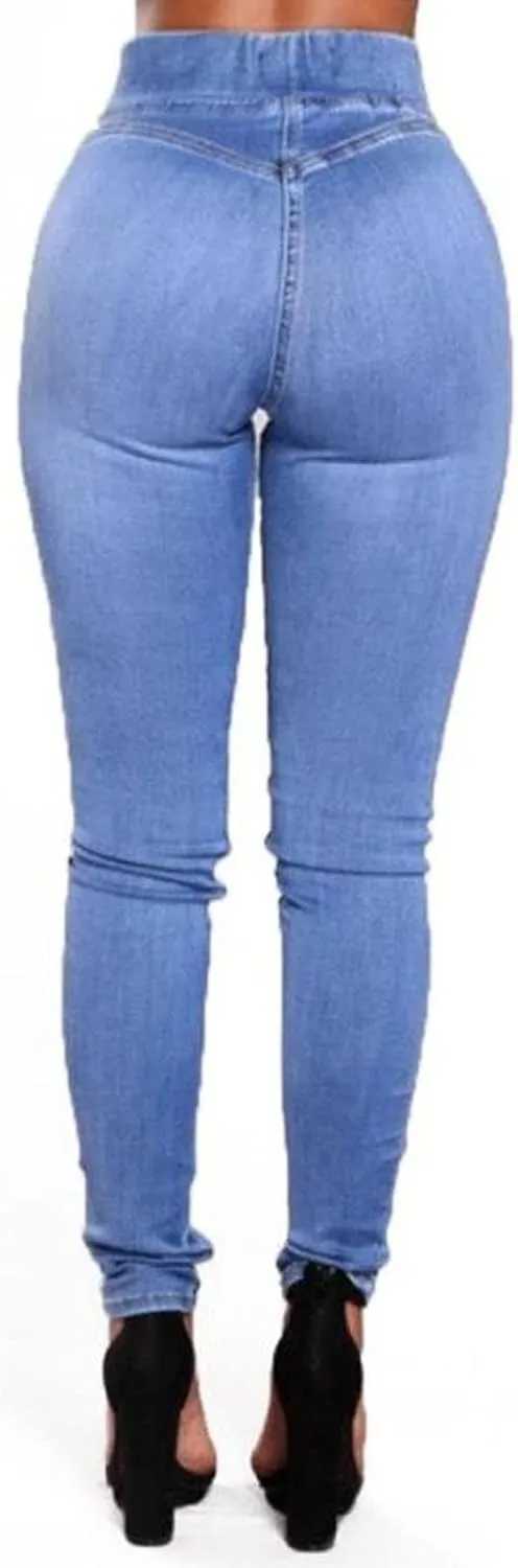 DGHM-JLMY Ladies Plus Size Pencil Sculpting Slim Jeans Stretch High Waisted Ripped Jean Casual Skinny Jegging Trousers Zipper