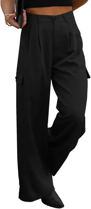 Dokotoo Womens High Waisted Wide Leg Cargo Pants Baggy Casual Trendy Work Pants with 4 Pockets