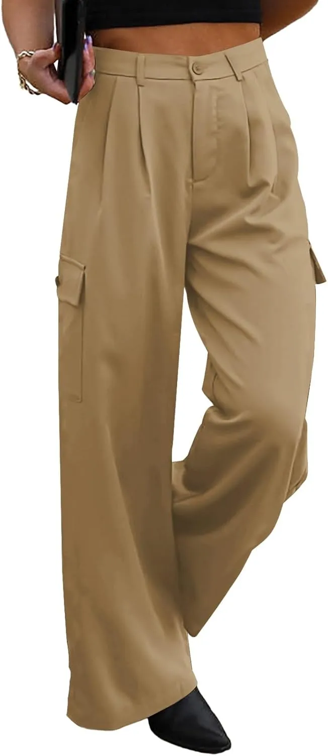 Dokotoo Womens High Waisted Wide Leg Cargo Pants Baggy Casual Trendy Work Pants with 4 Pockets