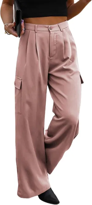 Dokotoo Womens High Waisted Wide Leg Cargo Pants Baggy Casual Trendy Work Pants with 4 Pockets