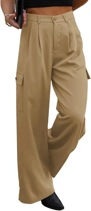 Dokotoo Womens High Waisted Wide Leg Cargo Pants Baggy Casual Trendy Work Pants with 4 Pockets