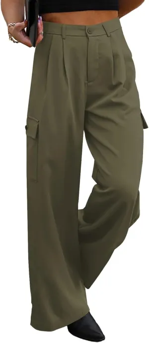 Dokotoo Womens High Waisted Wide Leg Cargo Pants Baggy Casual Trendy Work Pants with 4 Pockets
