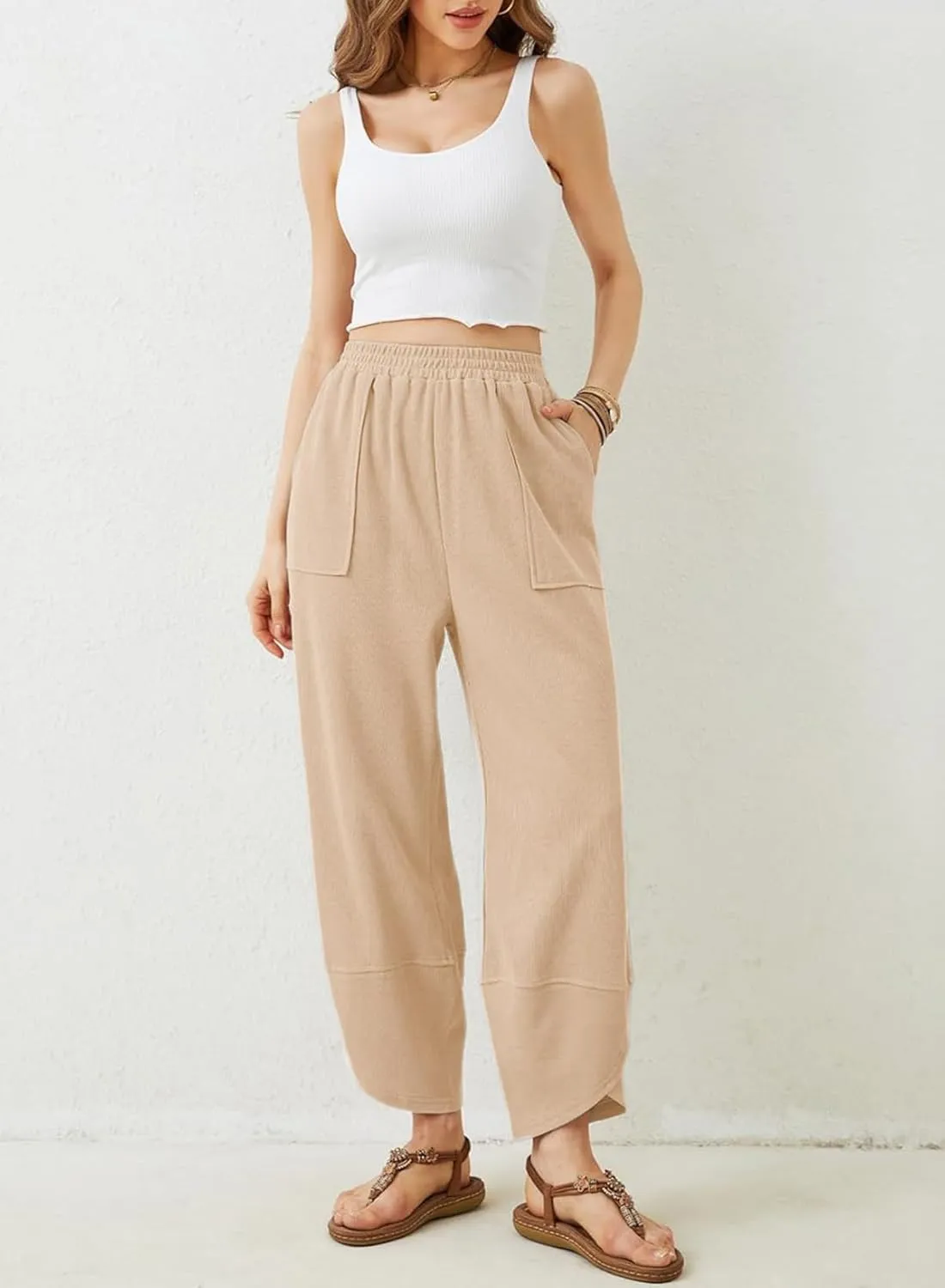Dokotoo Womens Wide Leg High Waisted Stretch Quick Dry Lightweight Womens Pants with Pockets Loose Casual Lounge Pants