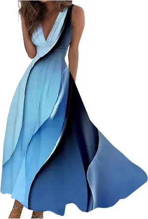 Dresses for Women 2024 Sleeveless Floral Print Maxi Dress Flowy Ruched Wrap V Neck Sundresses Spring Boho Dress
